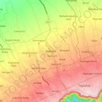 Mapa topográfico Mendez, altitud, relieve