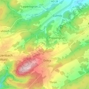 Mapa topográfico Döbrastöcken, altitud, relieve