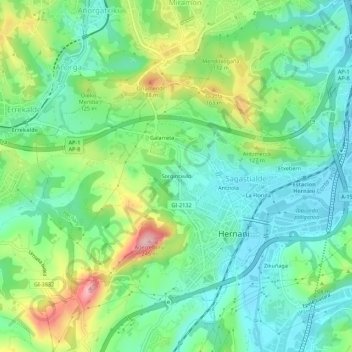 Mapa topográfico Sorgintxulo, altitud, relieve