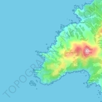 Mapa topográfico Caleta Chome, altitud, relieve