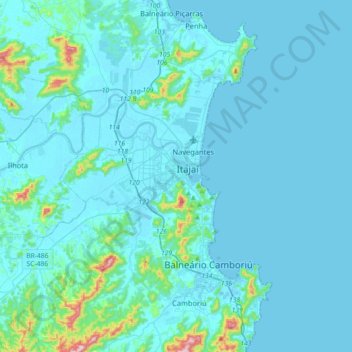 Mapa topográfico Itajaí, altitud, relieve