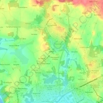 Mapa topográfico Kerflem, altitud, relieve