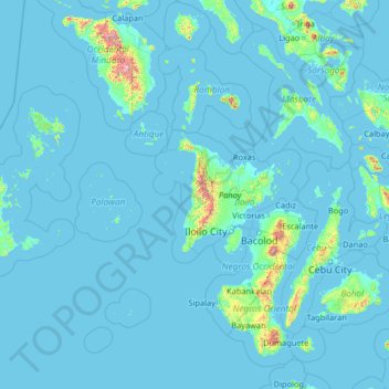 Mapa topográfico Antique, altitud, relieve