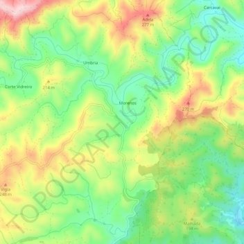 Mapa topográfico Morenos, altitud, relieve