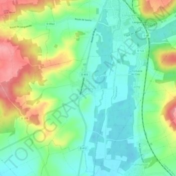 Mapa topográfico Jutigny, altitud, relieve
