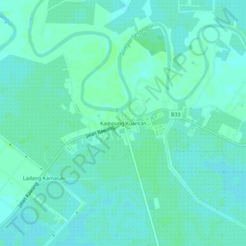 Mapa topográfico Kampung Kuantan, altitud, relieve