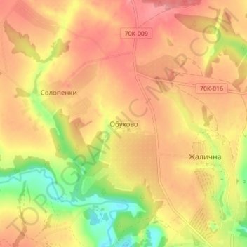 Mapa topográfico Обухово, altitud, relieve