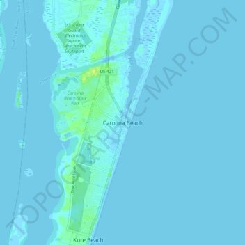 Mapa topográfico Carolina Beach, altitud, relieve