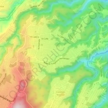 Mapa topográfico Zona 11, altitud, relieve