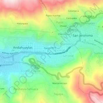 Mapa topográfico Posccota, altitud, relieve
