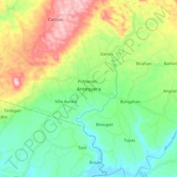 Mapa topográfico Antequera, altitud, relieve