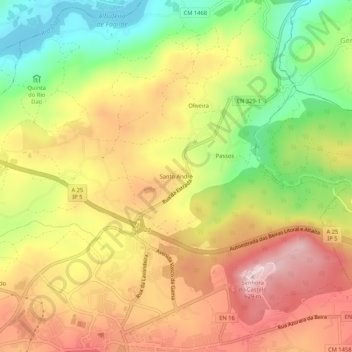 Mapa topográfico Santo André, altitud, relieve