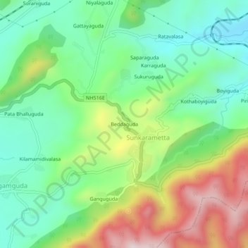 Mapa topográfico Beddaguda, altitud, relieve