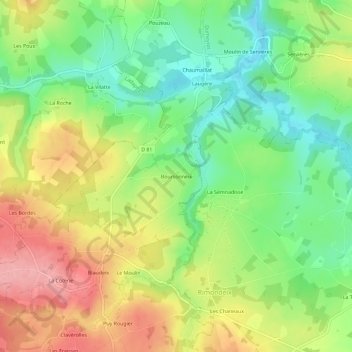 Mapa topográfico Boursonneix, altitud, relieve