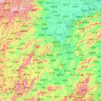 Mapa topográfico 湖南省, altitud, relieve