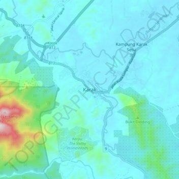 Mapa topográfico Karak, altitud, relieve