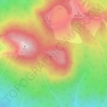 Mapa topográfico Mount Ushiro-Asahidake, altitud, relieve