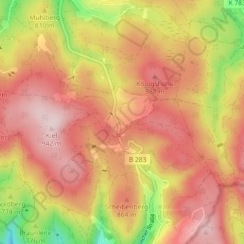 Mapa topográfico Mühlleithen, altitud, relieve