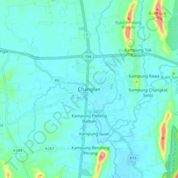 Mapa topográfico Changlun, altitud, relieve
