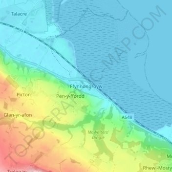 Mapa topográfico Ffynnongroyw, altitud, relieve