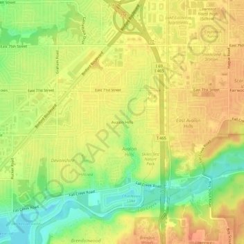 Mapa topográfico Avalon Hills, altitud, relieve