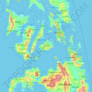 Mapa topográfico Bohol, altitud, relieve