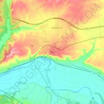 Mapa topográfico Toro, altitud, relieve