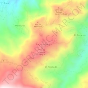 Mapa topográfico Laguna Negra, altitud, relieve