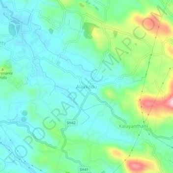 Mapa topográfico Alakkodu, altitud, relieve