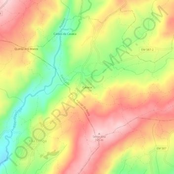 Mapa topográfico Cavaca, altitud, relieve