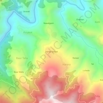 Mapa topográfico Harda Tadiyal, altitud, relieve