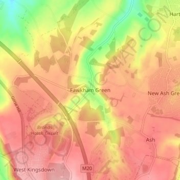 Mapa topográfico Fawkham Green, altitud, relieve