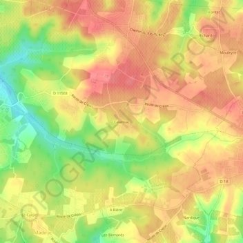 Mapa topográfico Calamiac, altitud, relieve
