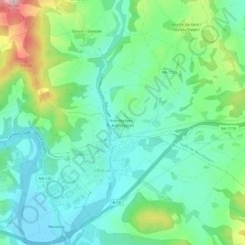 Mapa topográfico Arandigoyen, altitud, relieve