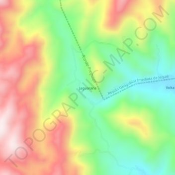 Mapa topográfico Jaguarana, altitud, relieve