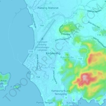 Mapa topográfico Kedawang, altitud, relieve