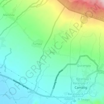 Mapa topográfico Sua, altitud, relieve