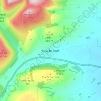 Mapa topográfico New Radnor, altitud, relieve