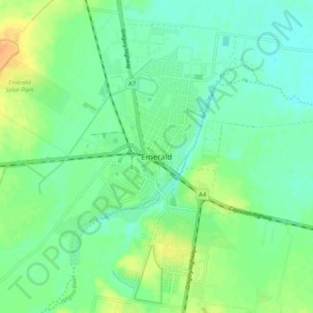 Mapa topográfico Emerald, altitud, relieve