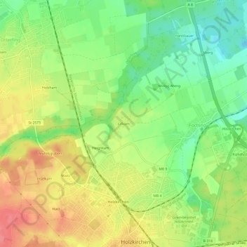Mapa topográfico Erlkam, altitud, relieve