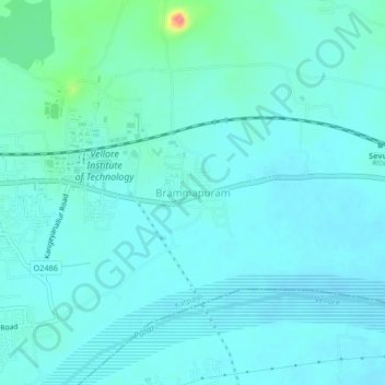 Mapa topográfico Brammapuram, altitud, relieve