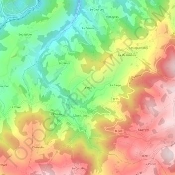 Mapa topográfico Le Mas, altitud, relieve