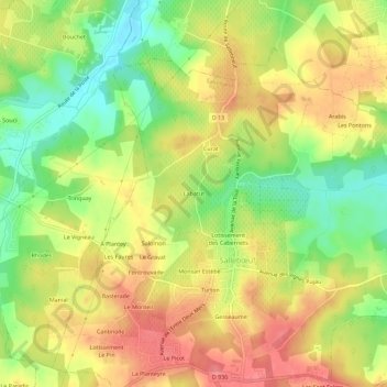 Mapa topográfico Labatut, altitud, relieve