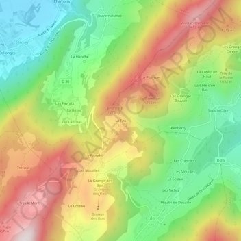 Mapa topográfico Le Feu, altitud, relieve