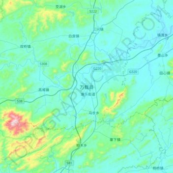 Mapa topográfico 万载县, altitud, relieve