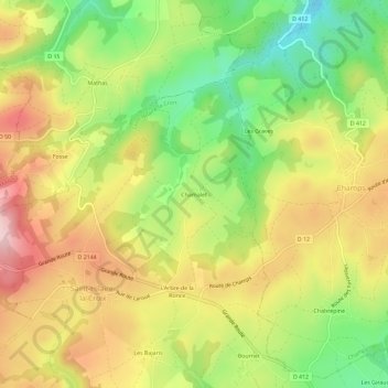 Mapa topográfico Chamalet, altitud, relieve