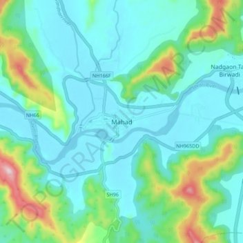Mapa topográfico Mahad, altitud, relieve