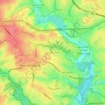 Mapa topográfico Keene Mill Manor, altitud, relieve