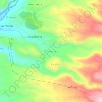 Mapa topográfico El Naranjo, altitud, relieve