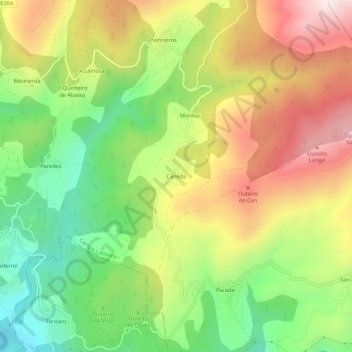 Mapa topográfico Caneda, altitud, relieve